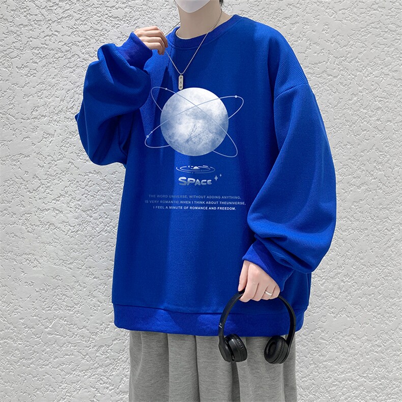 华夫格卫衣圆领卫衣男大码长袖t恤男外套HW76241-P30加绒款-P40,男装卫衣,电商A040