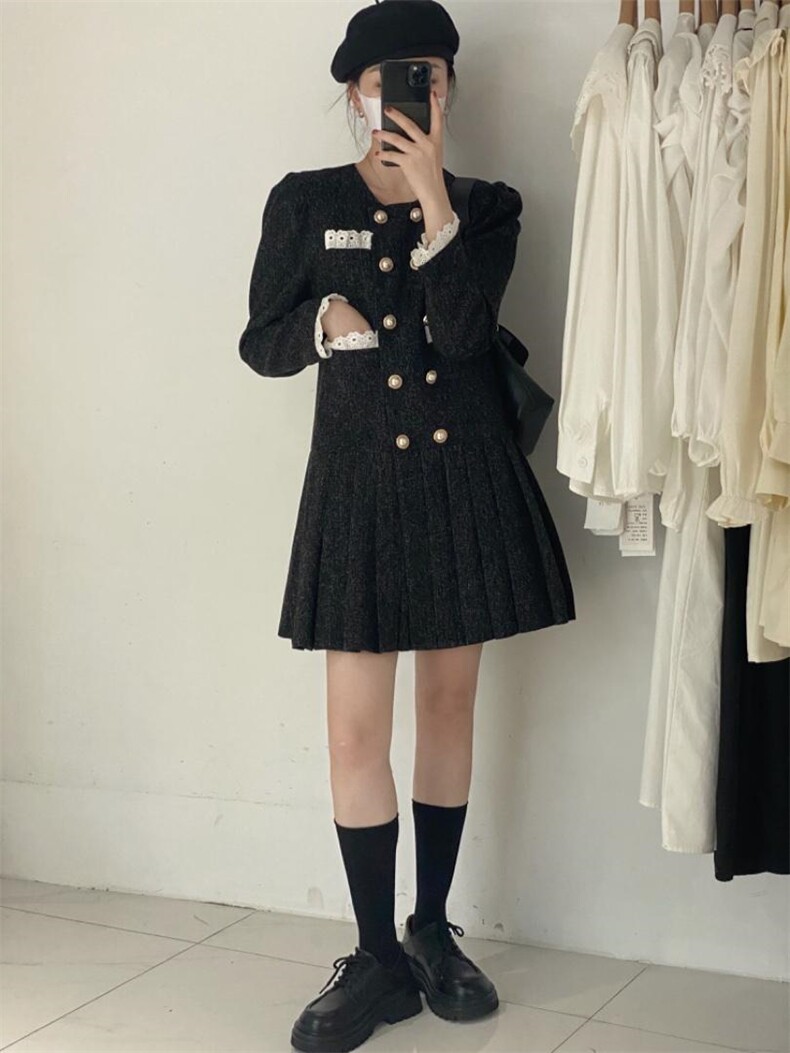 小香风花边连衣裙，女装连衣裙，驿谷