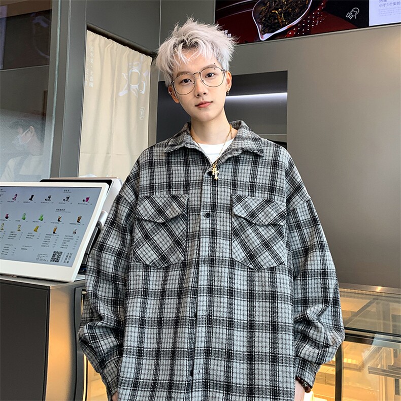 B225-仔仔图-C6092---P70--X88--格子复古口袋衬衫--聚酯纤维,男装衬衫,电商B225