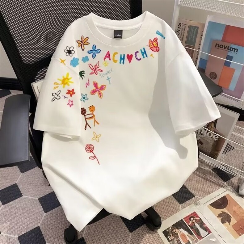 潮牌创意小众卡通涂鸦印花重磅夏高街情侣短袖上衣新款GA533P19,男装T恤,星座1013-5