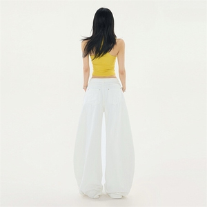 杏色哈伦弯刀工装牛仔裤女新款宽松镰刀裤拖地阔腿裤子YD9001-P65图片