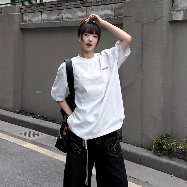 万针全刺绣工艺抖音得物高品质260克重磅纯棉双纱美式高街短袖T恤,男装T恤,电商A486-1
