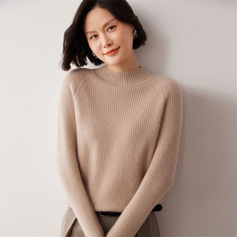 秋冬新款洋气时尚百搭显瘦女款半高领35%山羊绒衫,女装羊绒衫,艾巧羊绒