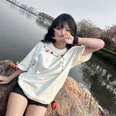 万针全刺绣工艺抖音得物高品质260克重磅纯棉双纱美式高街短袖T恤，男装T恤，电商A486