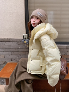 现货新款独特超好看短款羽绒服女款冬连帽面包服羽绒服图片