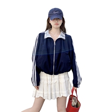 藏青色蕾丝拼接外套女2025春季新款学院风超好看休闲时尚夹克上衣，女装短外套，2C323