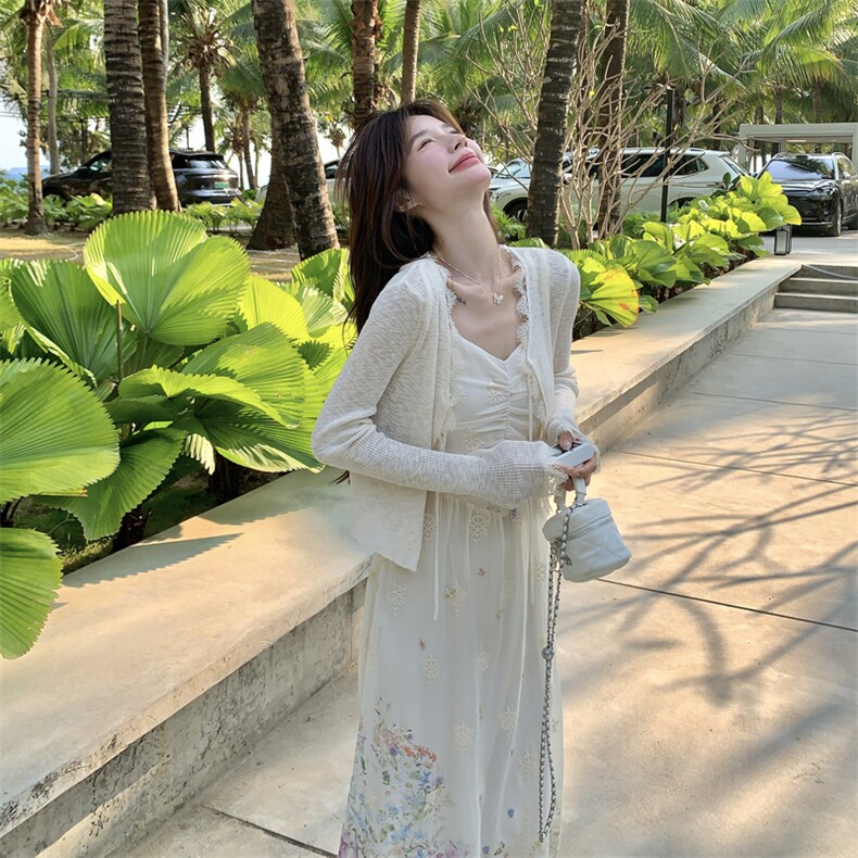 法式温柔风春日赏花穿搭套装女2025新款浪漫开衫刺绣吊带裙两件套,女装套装/套裙,2C266