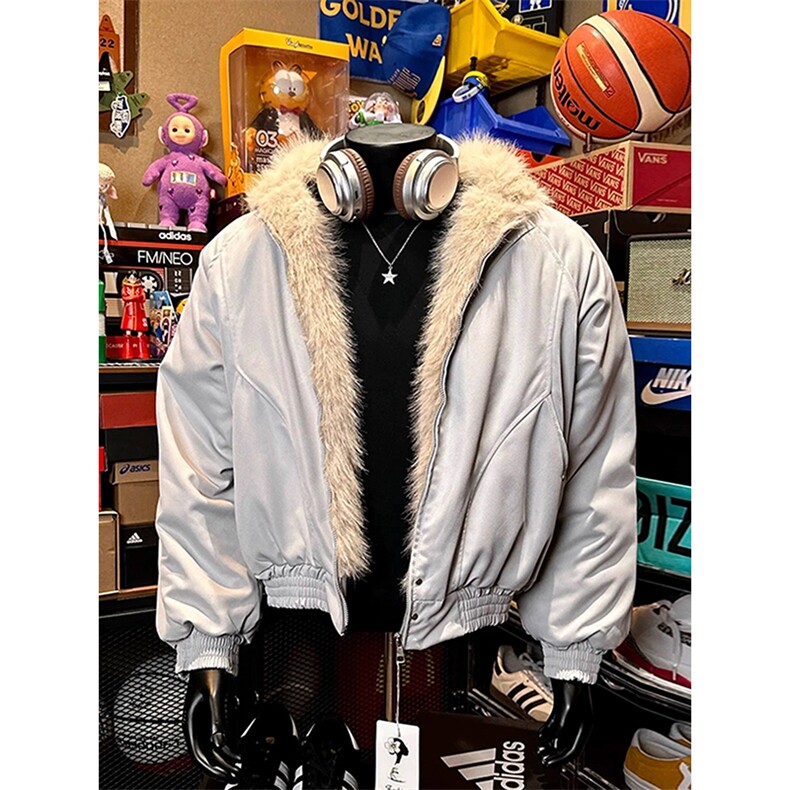 现货高品质美式高街冬季重磅硬挺短款座山雕毛领棉衣男女加厚外套，男装棉衣，电商A486-1