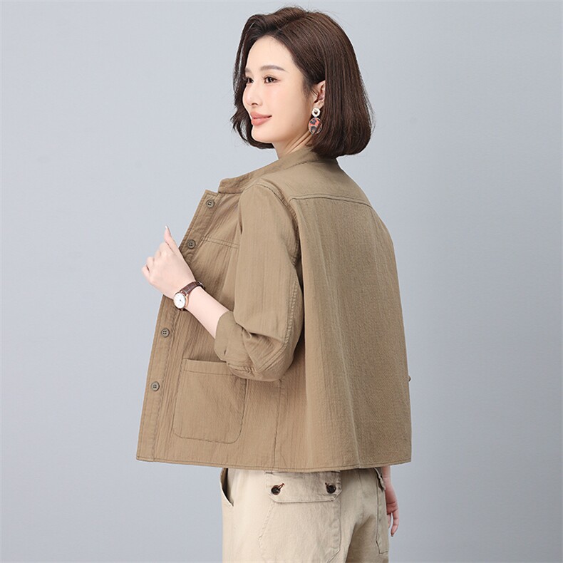 立领纯棉衬衫休闲单排多扣,女装衬衫,小林双子