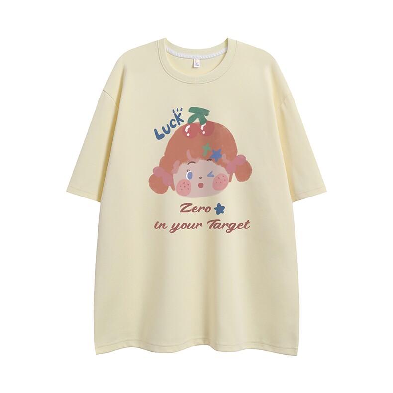 白底23夏季时尚百搭宽松卡通印花时尚圆领短袖T恤T61114P25控38,男装T恤,电商A268-1