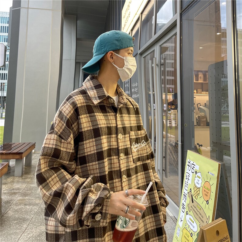 23秋冬季港风宽松格子呢料加厚衬衫夹克外套男MCJ250-P65控88,男装衬衫,电商B370