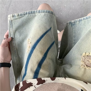 黄泥破洞美式高街vibe潮牌牛仔短裤男西海岸水泥色裤TG19 P40图片
