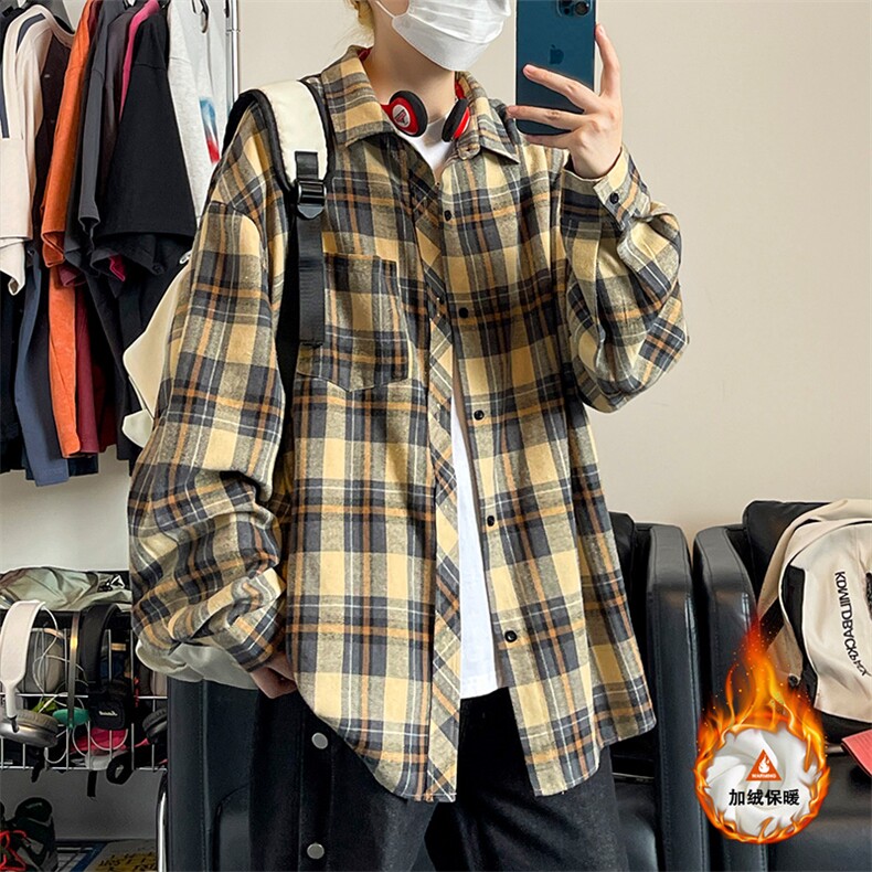 格子加绒加厚长袖外套宽松休闲衬衫男女C2193-特P30/CJ9737-特P40,男装衬衫,电商A007