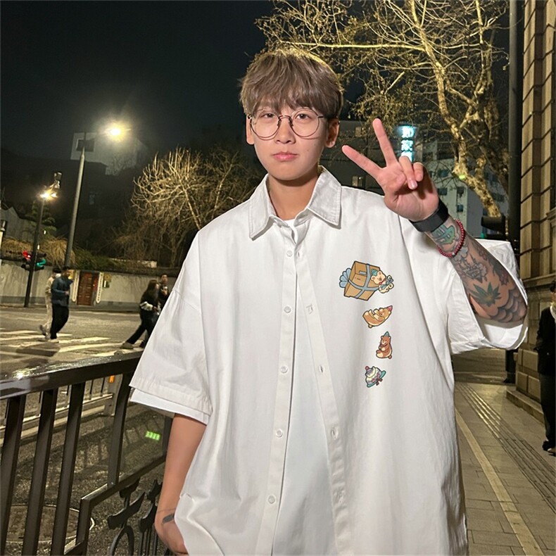 电商DSA028-DX24L15100聚酯特P25新款港风潮流印花短袖衬衫男,男装T恤,电商A028