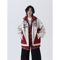 春季港风美式潮牌假两件字母印花连帽夹克XZ213-JK6666-P80控128，男装夹克，星座213