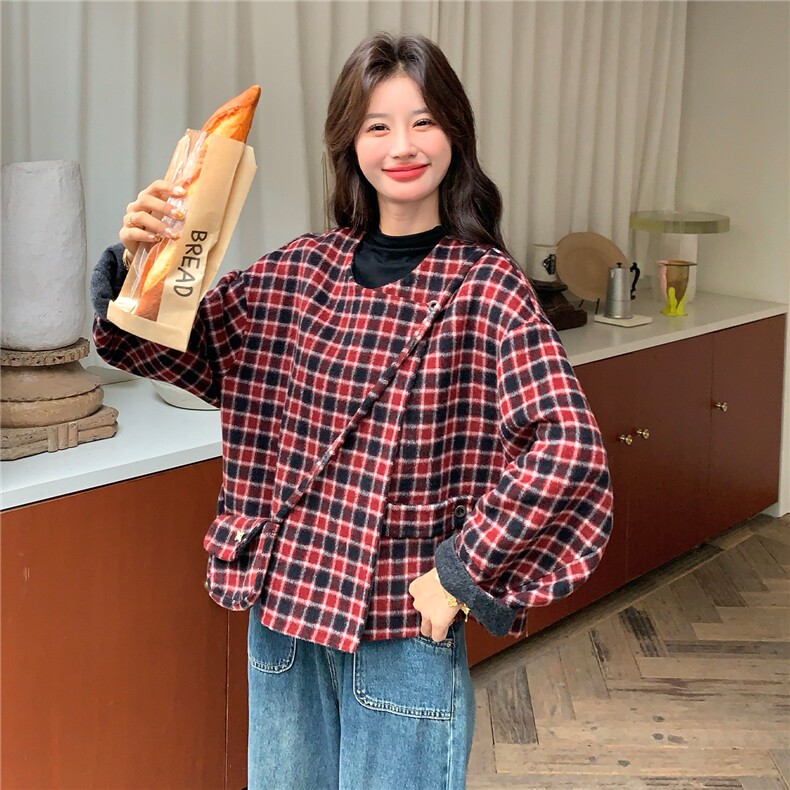 新款现货格子毛呢送包包2C282-985P235K338,女装毛呢外套,2C282