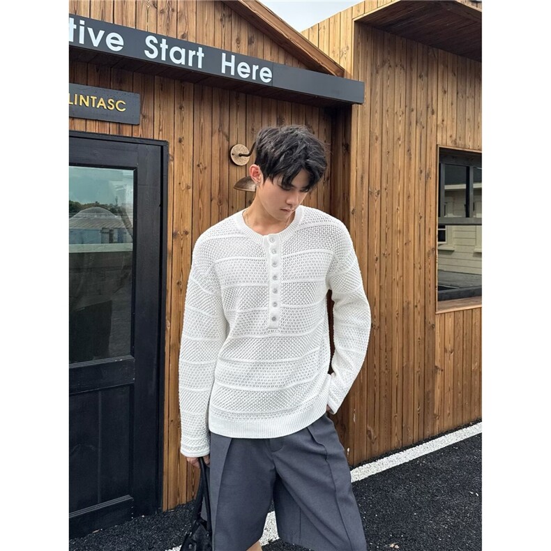原版镂空针织衫百搭慵懒文艺气质流行日系新款原宿潮流ATX340，男装针织衫/毛衣，星座208-5