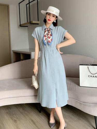 现货夏装新款领结衬衫领连衣裙,女装衬衫,西子阁