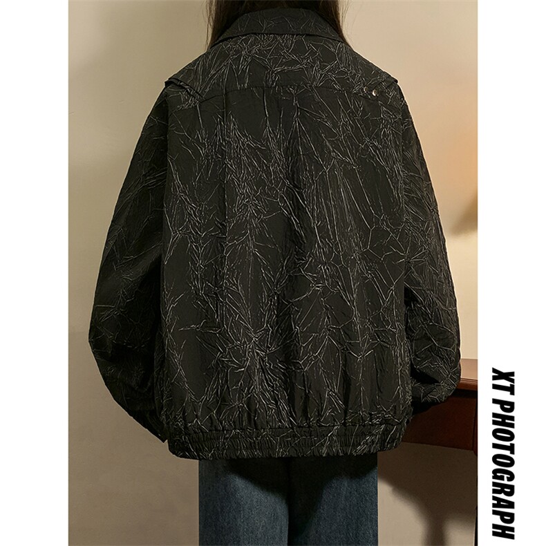 中性风褶皱面料皮衣金女属装饰设计皮夹克外套男JK77866P75控108,男装夹克,星座226-1