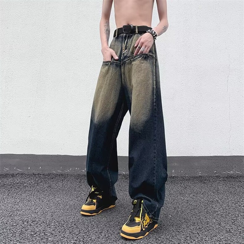 美式vibe裤子高街水洗牛仔裤男设计感小众拉链裤KN606P42,男装牛仔裤,星座1116-2