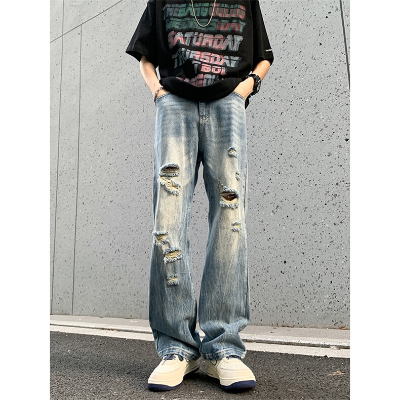 B221美式ins高街暗黑小众夏季重工艺破洞牛仔裤LK24178-P65控88,男装牛仔裤,电商B221