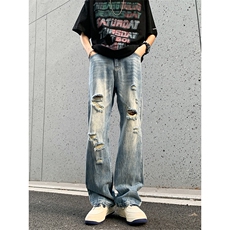 B221美式ins高街暗黑小众夏季重工艺破洞牛仔裤LK24178-P65控88，男装牛仔裤，电商B221