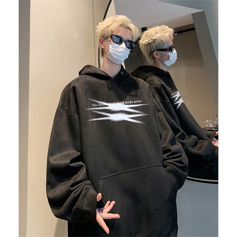 抖音得物供货提供视频秋冬重磅美式麂皮绒连帽卫衣JLM12,男装卫衣,电商A486