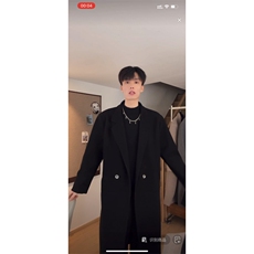 黑色中长款毛呢大衣男款冬季加厚呢子风衣外套310A-F88-P80，男装风衣，四季星座310A