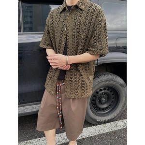 美式复古镂空短袖衬衫男夏季设计感针织衬衣外套1007-CCCS01-特50图片