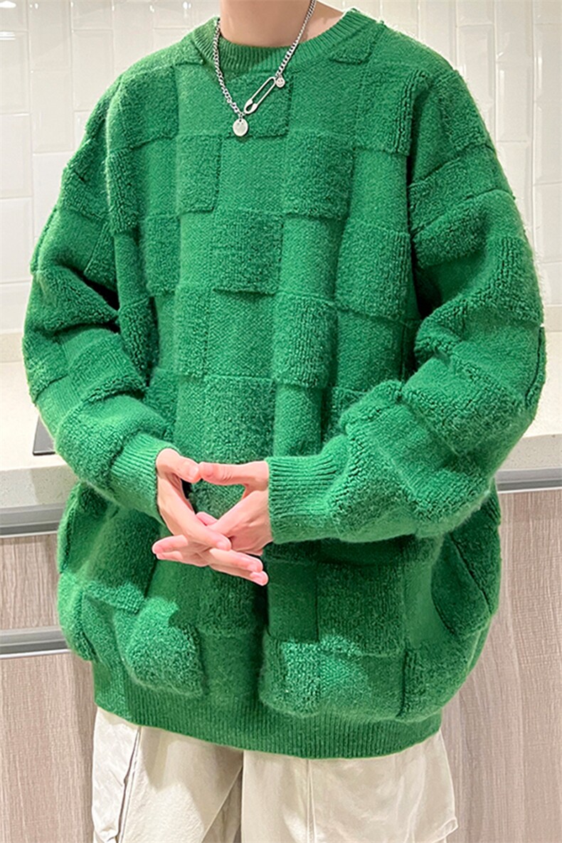 8XL-M特大码美式街头设计感毛巾绣格子毛衣男女情侣MY1204P50控68,男装针织衫/毛衣,电商D206-1