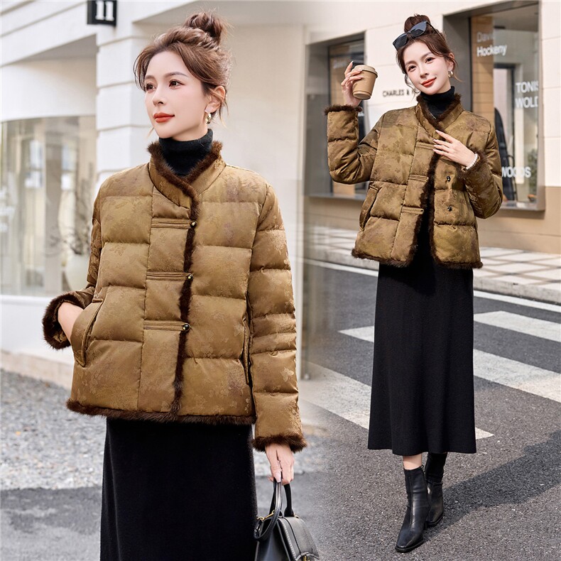 新中式G风羽绒服女2025冬新款今年流行水貂毛短款外套,女装羽绒服,伊仟回