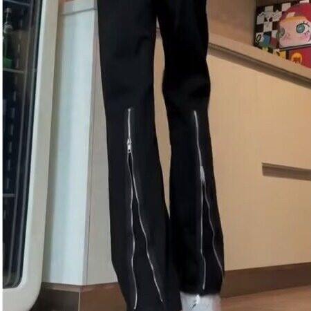 黑色拉链牛仔裤男款痞帅高街微喇裤潮牌vibe直筒裤子WL20733-P40,男装牛仔裤,星座1008