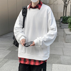 2023春季新款格子衬衫领卫衣休闲韩版宽松假两件上衣W6992-P38，男装卫衣，星座512-3