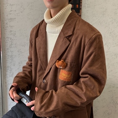 【2025秋冬】新款麂皮绒西服男小熊西装宽松韩版慵懒学院风外套，男装西服套装，星座112A