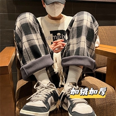 A165-K8089-P60控75~备货5000~羊羔毛加绒加厚保暖格子休闲裤长裤，男装棉衣，电商A165
