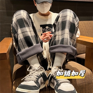 A165-K8089-P60控75~备货5000~羊羔毛加绒加厚保暖格子休闲裤长裤图片