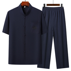 2025夏季薄款高端风绣花冰丝短袖衬衫唐装汉服套装 801-P75图片
