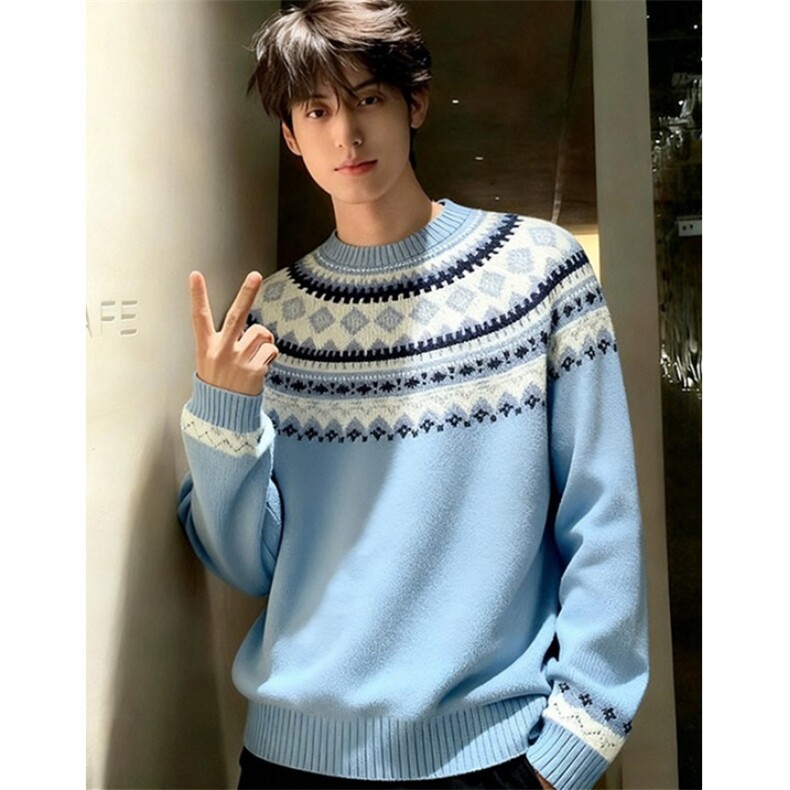 费尔岛毛衣女秋冬Miu系上衣提花撞色慵懒风针织衫MH2313,男装针织衫/毛衣,星座1116A（原606A-3）