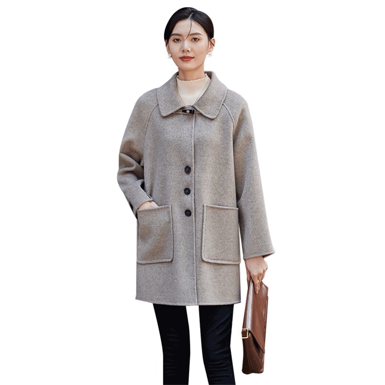 2024秋冬新款韩版宽松显瘦女翻领短装妮子,女装双面呢大衣,怡欣双面呢工厂店