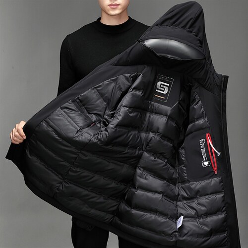 S78150冬季男士连帽白鸭绒羽绒服保暖外套修身潮流帅气P310，男装羽绒服，电商B360