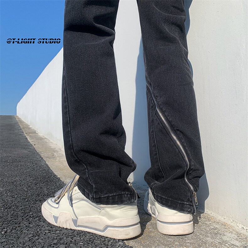 B221美式ins高街暗黑小众个性款拉链直筒牛仔裤LK23042-P65控88,男装牛仔裤,电商B221