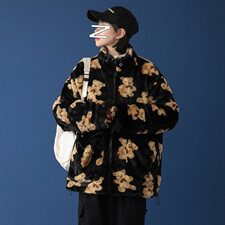 港风休闲可爱小熊印花棉衣/男外套仿兔毛加厚夹克现货mj402-p115，男装棉衣，电商B288