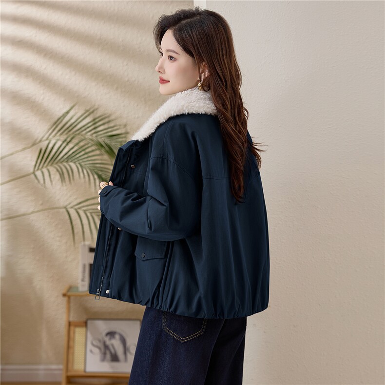 毛绒娃娃领短款棉服女2025冬季新款加厚保暖外套洋气减龄宽松棉衣,女装棉衣/棉服,涵誉