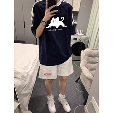 夏季美式高街重磅纯棉三条杠织带撞色男女短袖T恤ZD579-特P30，男装T恤，电商A486