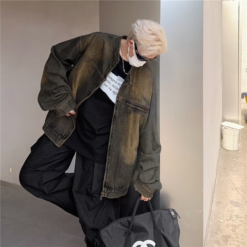 牛仔外套男春秋款水洗做旧痞帅欧美街头夹克复古蓝、黑色JK8932，男装夹克，星座1116A-1（原606A）