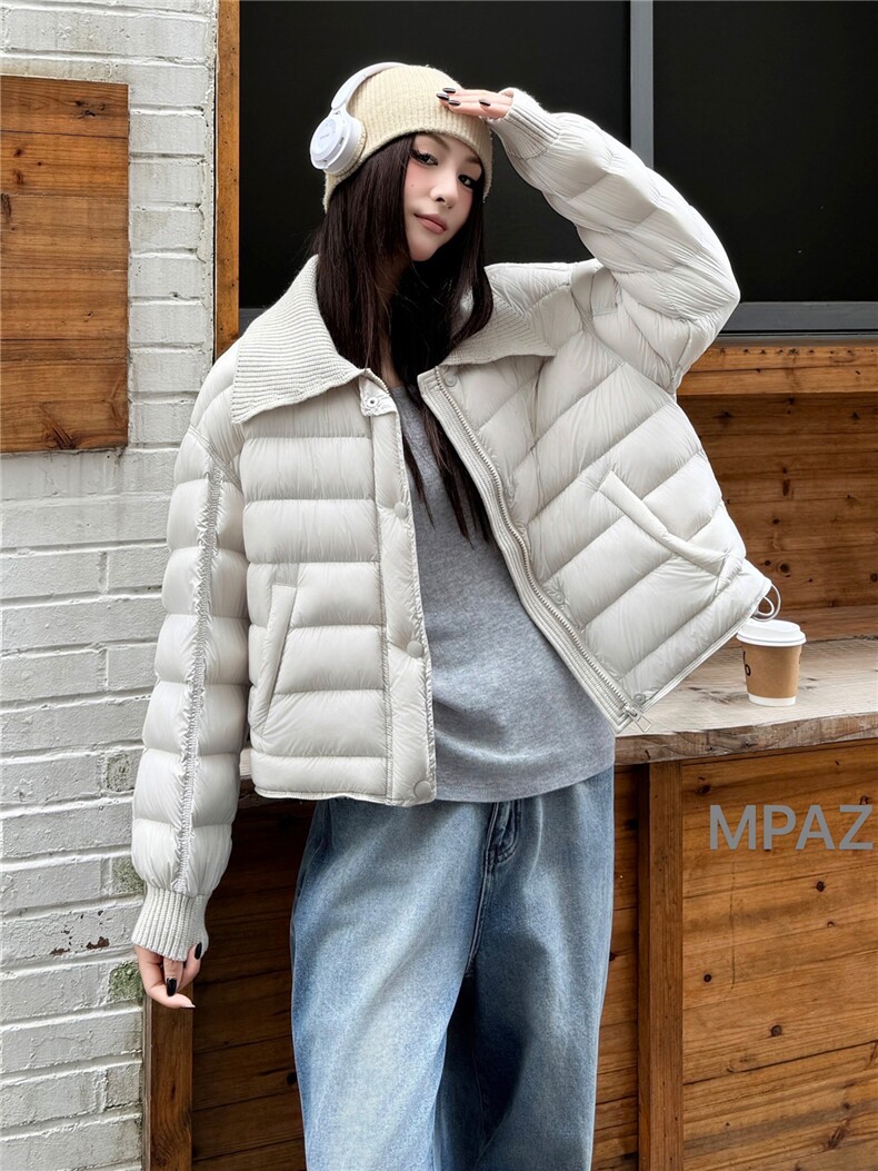 2025冬装新款时尚针织翻领羽绒服,女装羽绒服,曼琳思菲