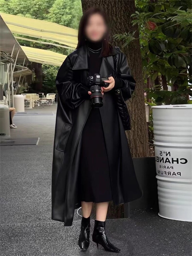 兔绒加绒加厚皮大衣女2025秋冬新款保暖百搭气质长款皮衣宽松风衣，女装皮衣，红依娜