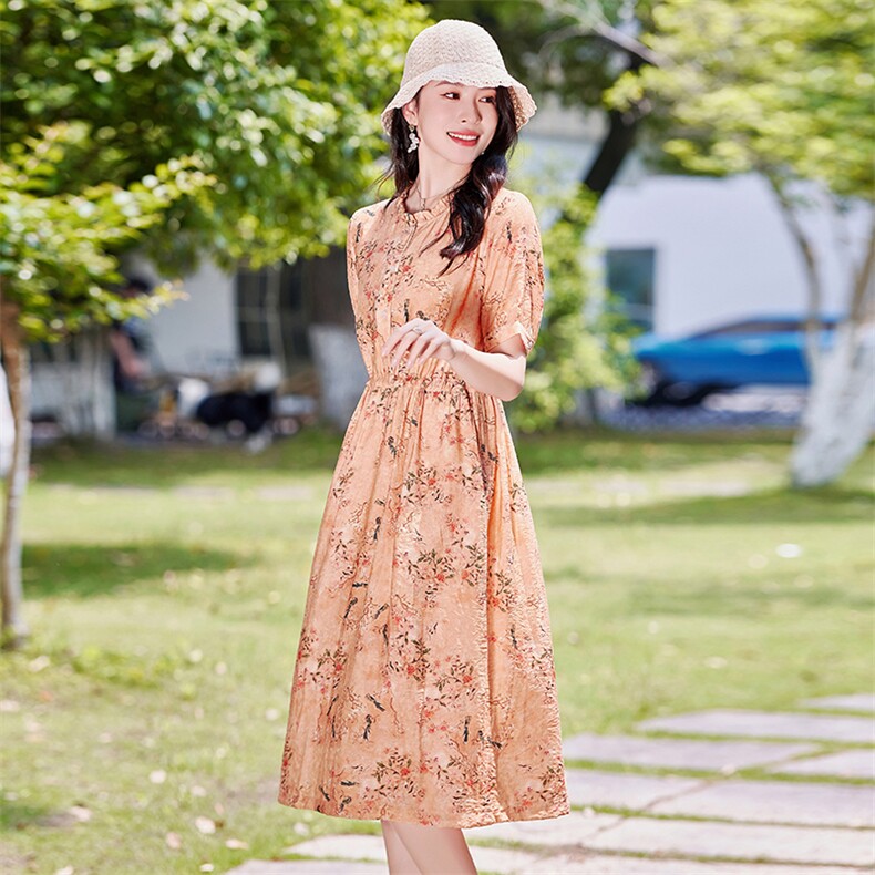 dpqd碎花连衣裙女夏季2025新款年轻妈妈高端品牌显瘦气质中长裙,女装连衣裙,1D073