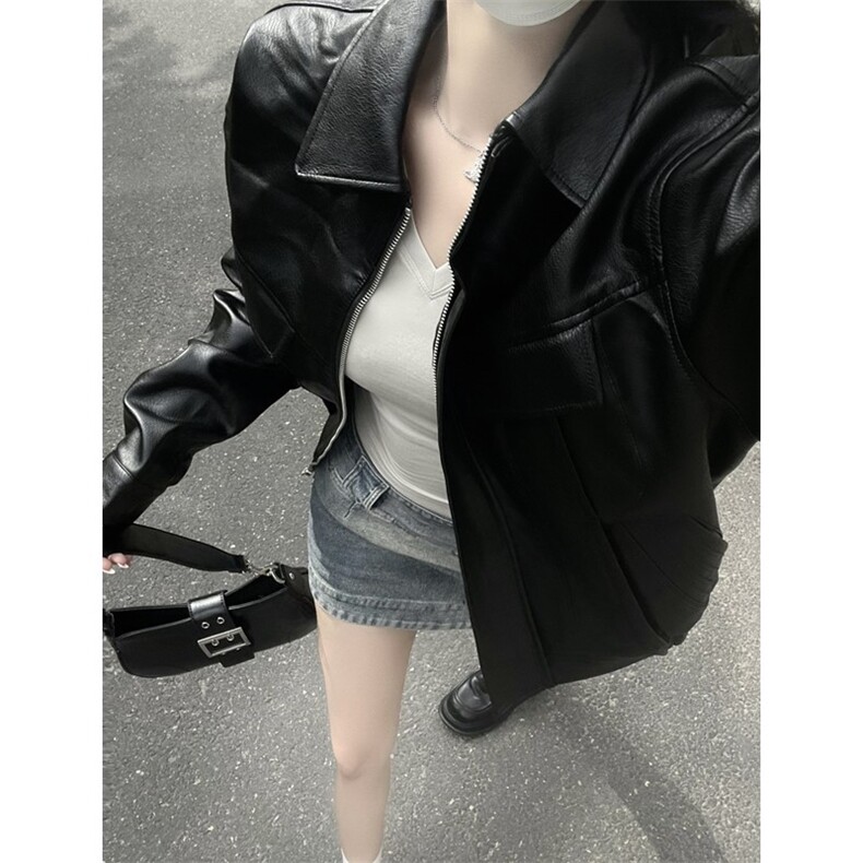 垫肩皮夹克短款复古纯色PU皮机车外套男女同款DY198-P80,男装夹克,星座1213