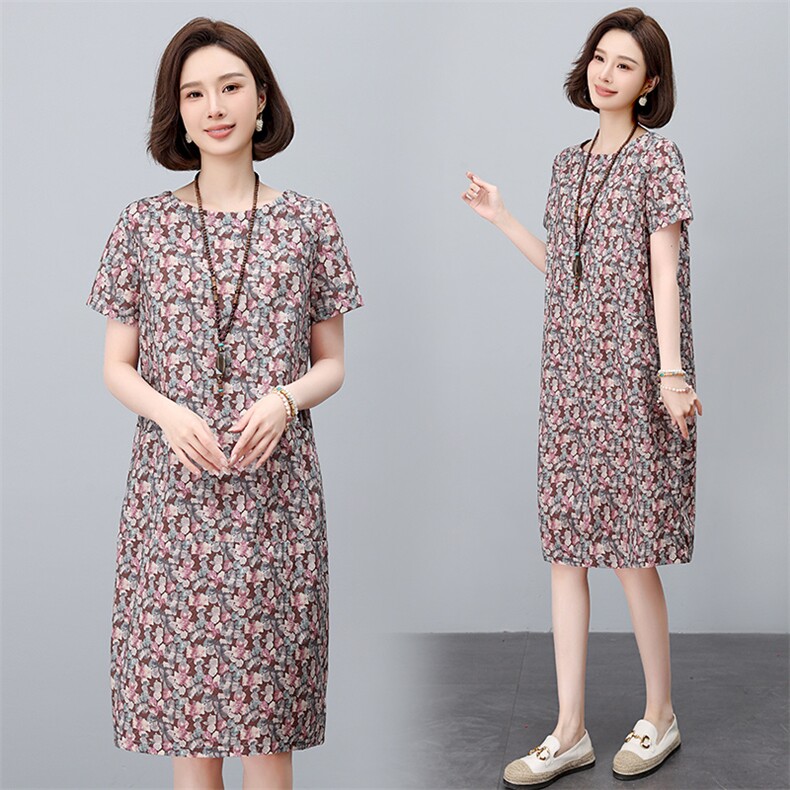 现货2025年夏季时尚减龄印花文艺优雅连衣裙,女装连衣裙,依恋蒂丝